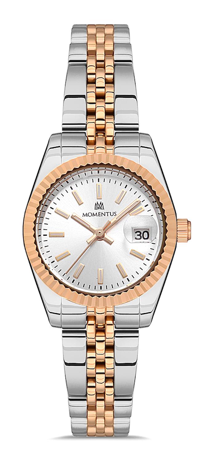 Momentus CS384T-02SR Takvimli 26 mm Gri-Rose Gold Çelik Kordon Analog Kadın Kol Saati