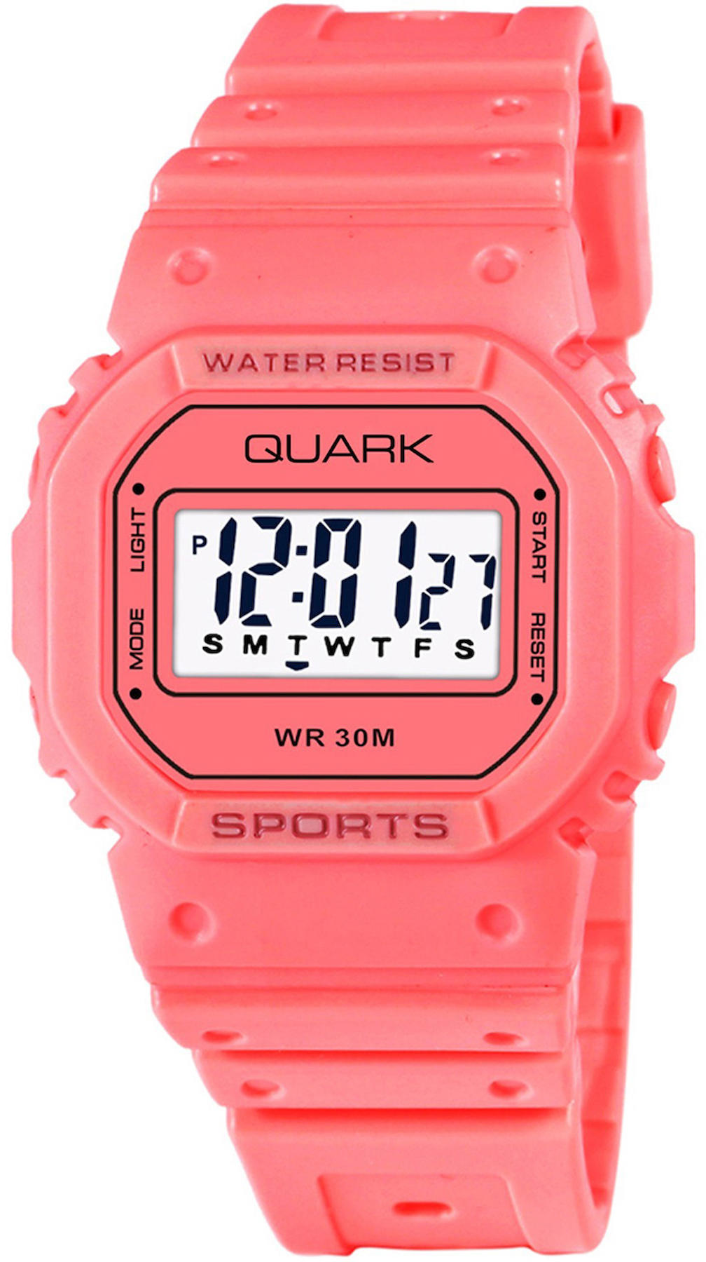 Quark QU-8222L-2 Takvimli 34 mm Pembe Silikon Kordon Dijital Kadın Kol Saati