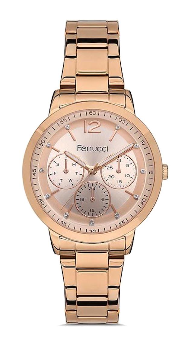 Ferrucci FFQ111614.A58 Takvimli 35 mm Rose Gold Metal Kordon Analog Kadın Kol Saati