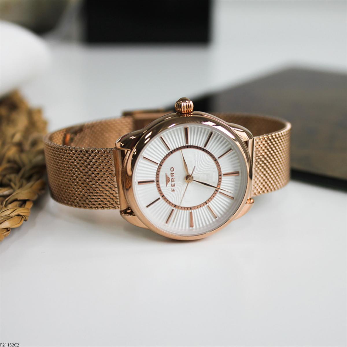 Ferro F21152C2 36 mm Rose Gold Metal Kordon Analog Kadın Kol Saati