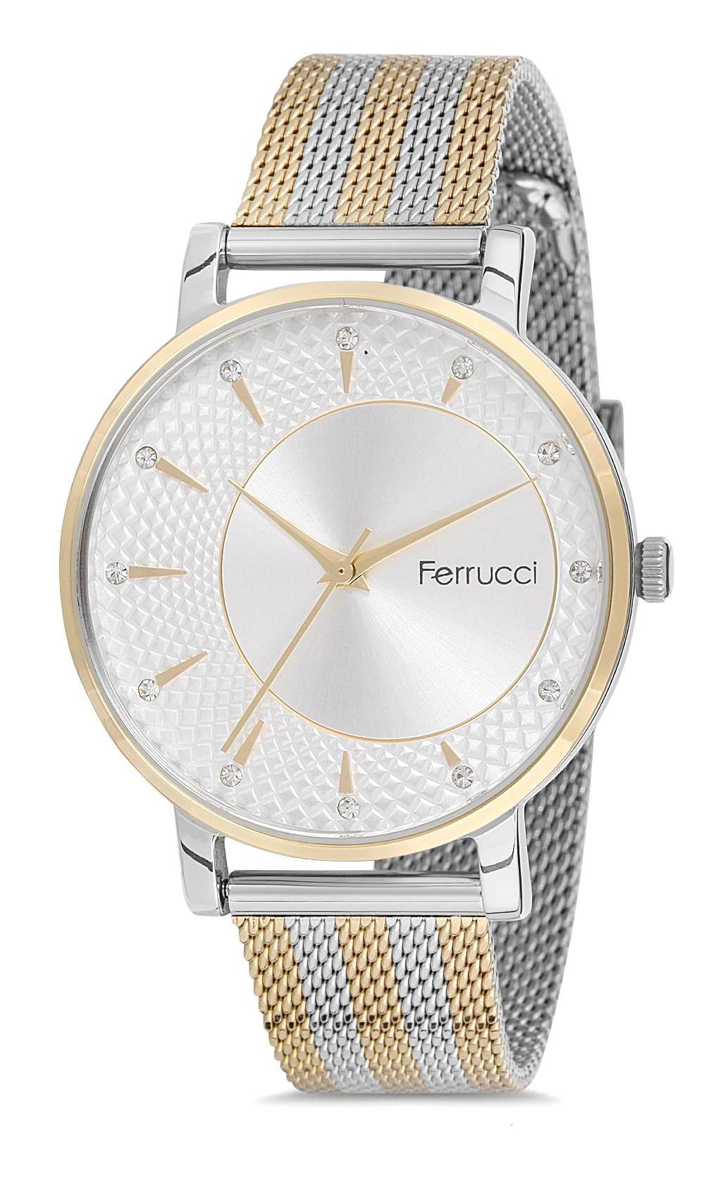 Ferrucci 9FM2371 38 mm Altın-Gri Çelik-Hasır Kordon Analog Kadın Kol Saati