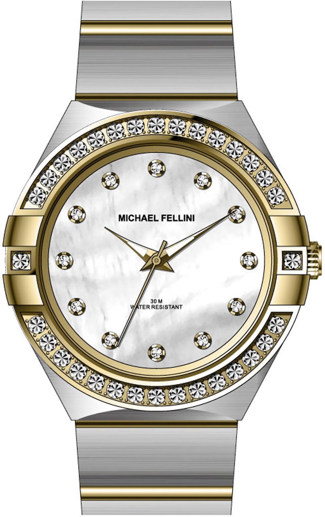 Michael Fellini 2356-3 33 mm Altın-Gri Metal Kordon Analog Kadın Kol Saati