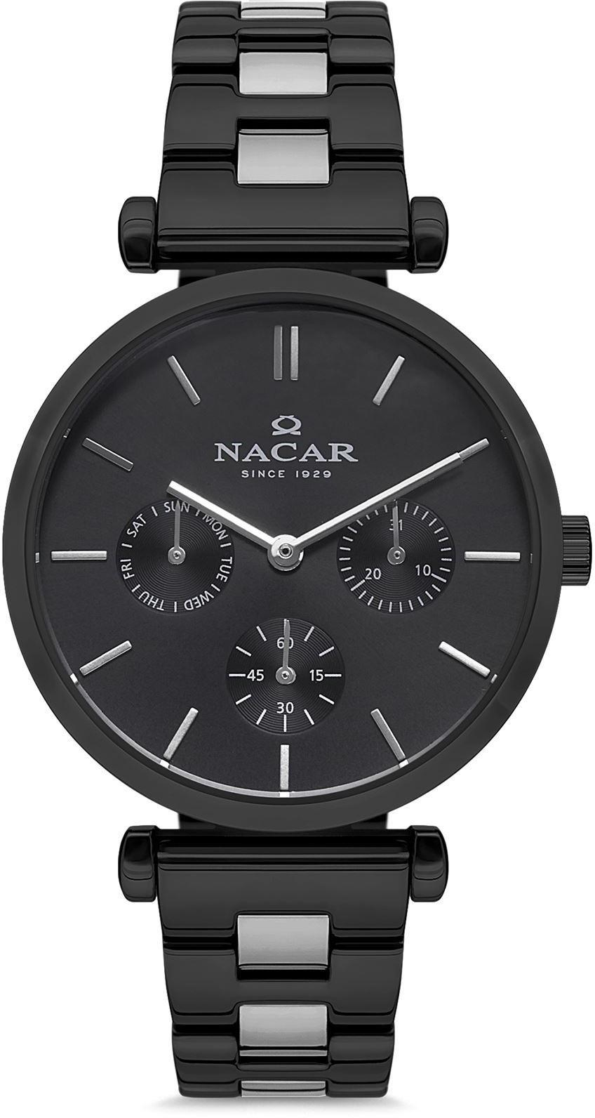 Nacar 36-390112-BBM Takvimli 36 mm Gri-Siyah Metal Kordon Analog Kadın Kol Saati