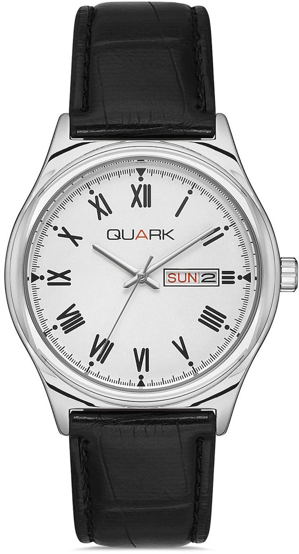 Quark QM-V006L-7B Takvimli 34 mm Siyah Deri Kordon Analog Unisex Kol Saati