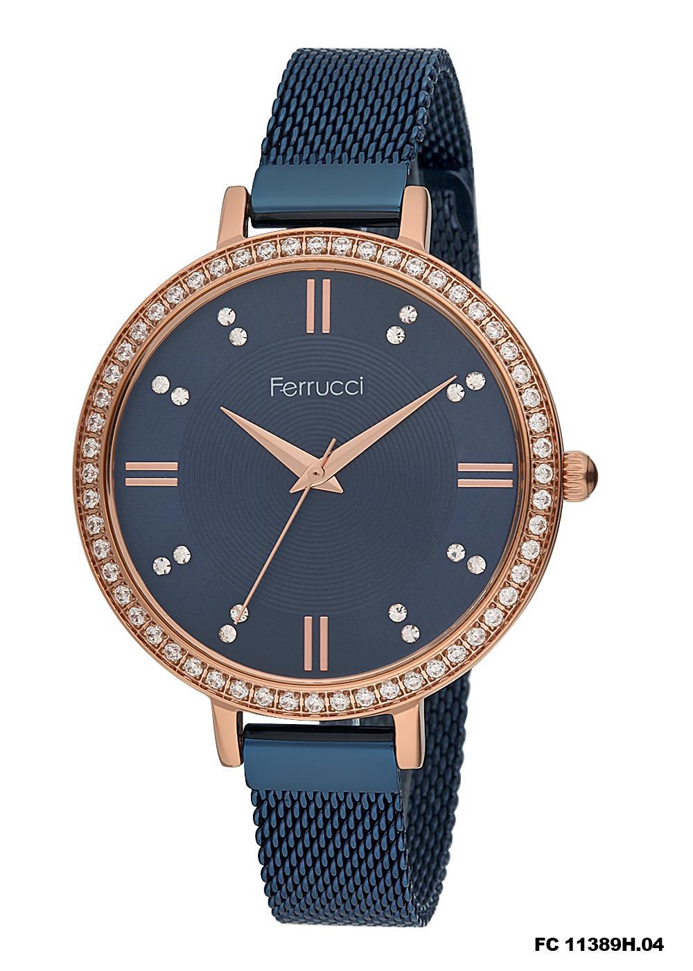 Ferrucci 8FM2397 38 mm Lacivert Çelik-Hasır Kordon Analog Kadın Kol Saati