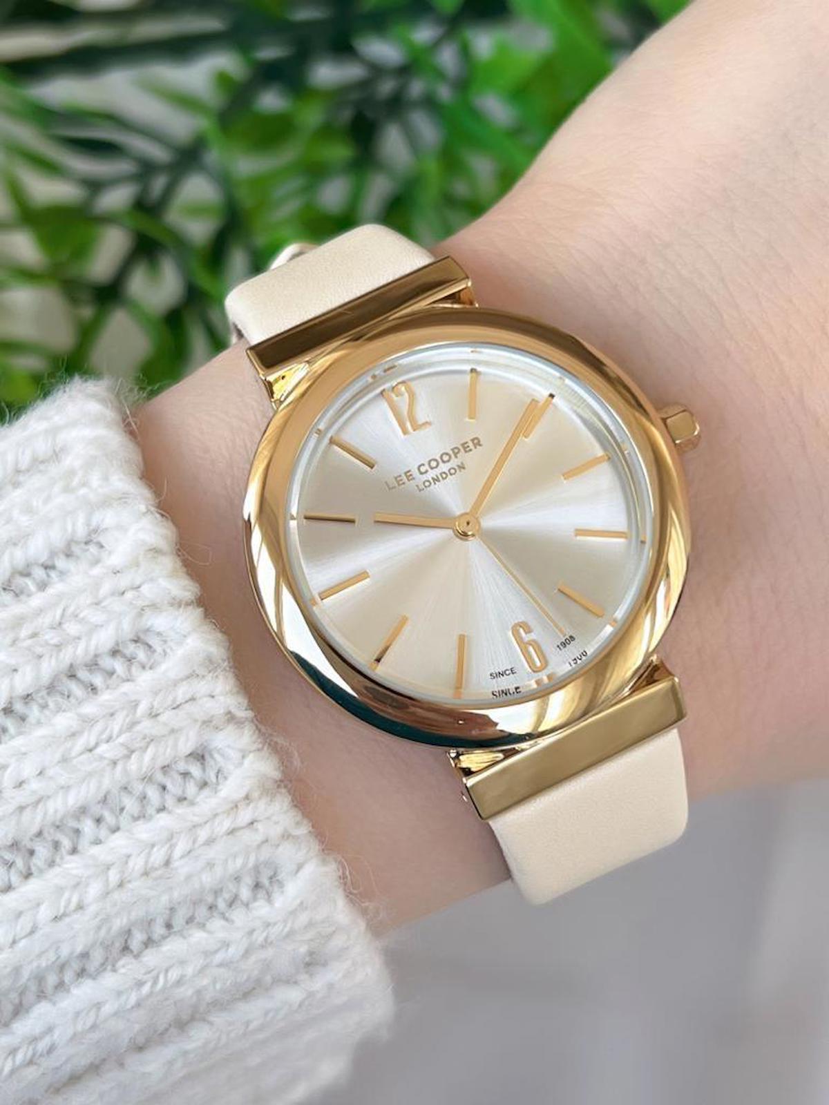 Lee Cooper LC.07624.134 40 mm Krem Deri Kordon Analog Kadın Kol Saati