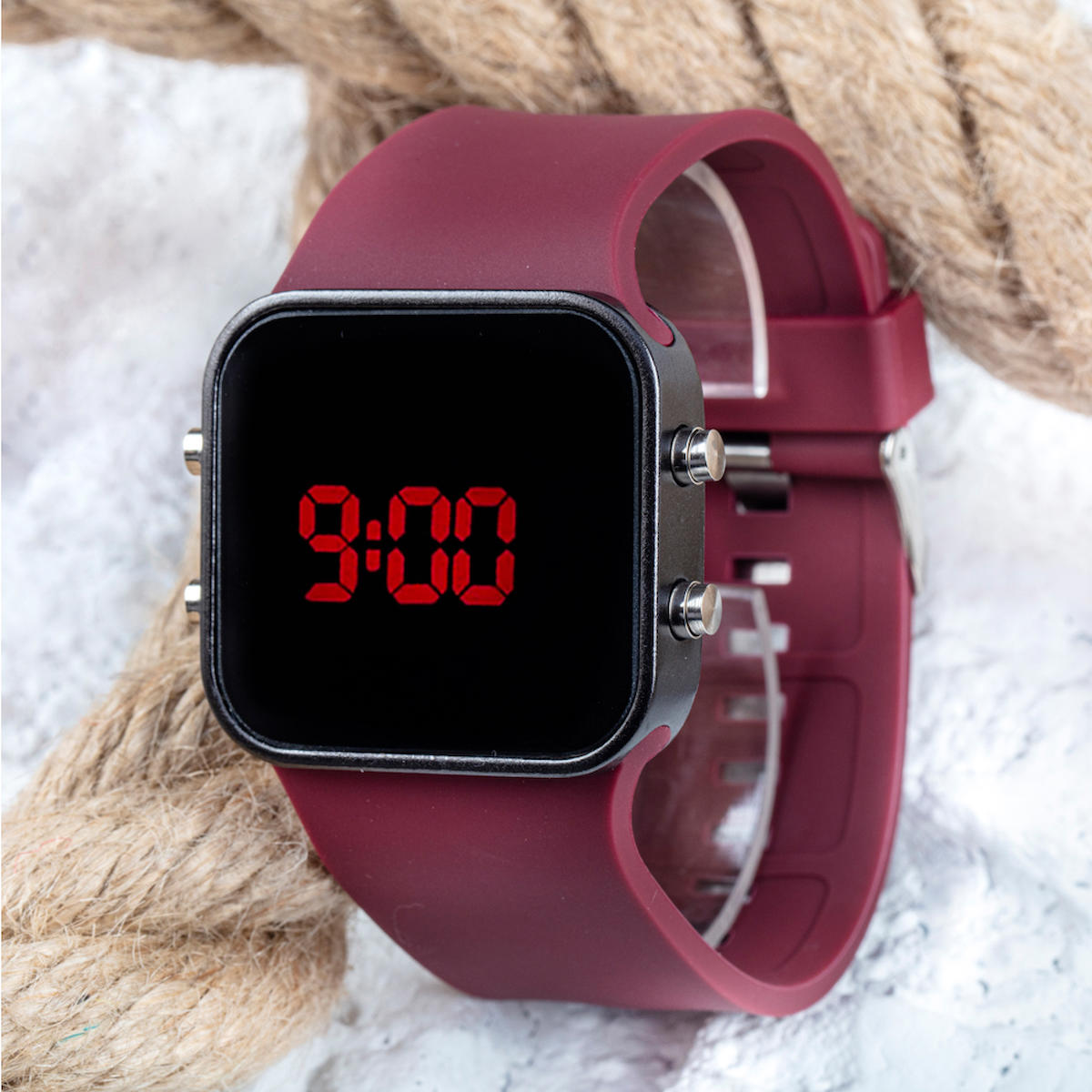 Oleydi Takvimli 42 mm Bordo Silikon Kordon Dijital Kadın Kol Saati
