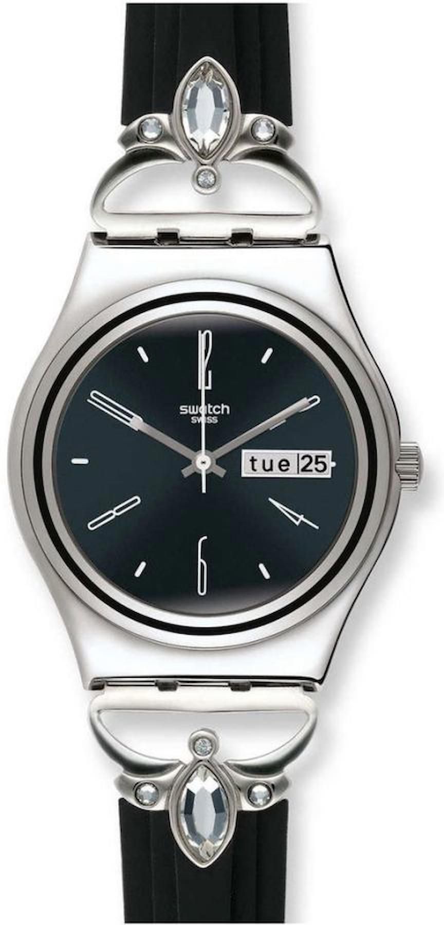 Swatch YLS710G Takvimli 33 mm Siyah Silikon Kordon Analog Kadın Kol Saati