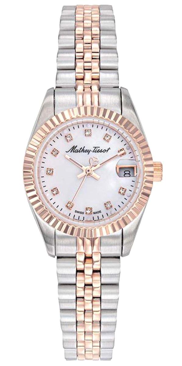Mathey-Tissot D710RA Takvimli 34 mm Gri-Rose Gold Çelik Kordon Analog Kadın Kol Saati
