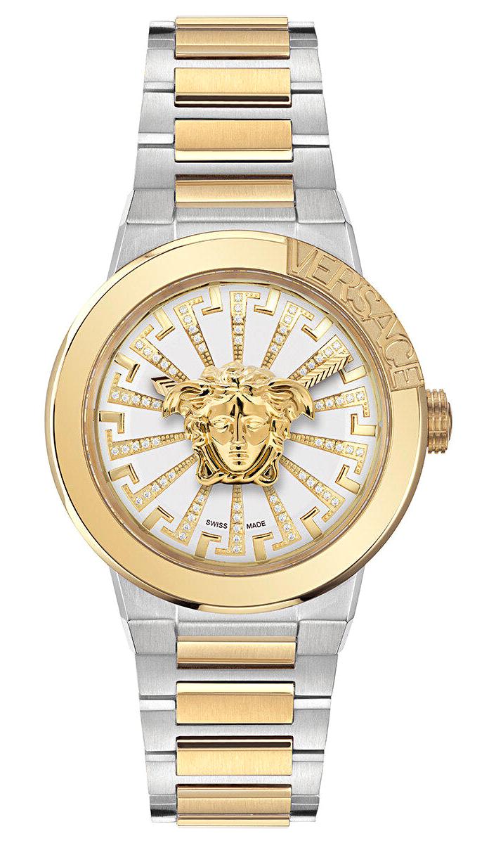 Versace VRSCVE3F00823 38 mm Altın-Gri Çelik Kordon Analog Kadın Kol Saati