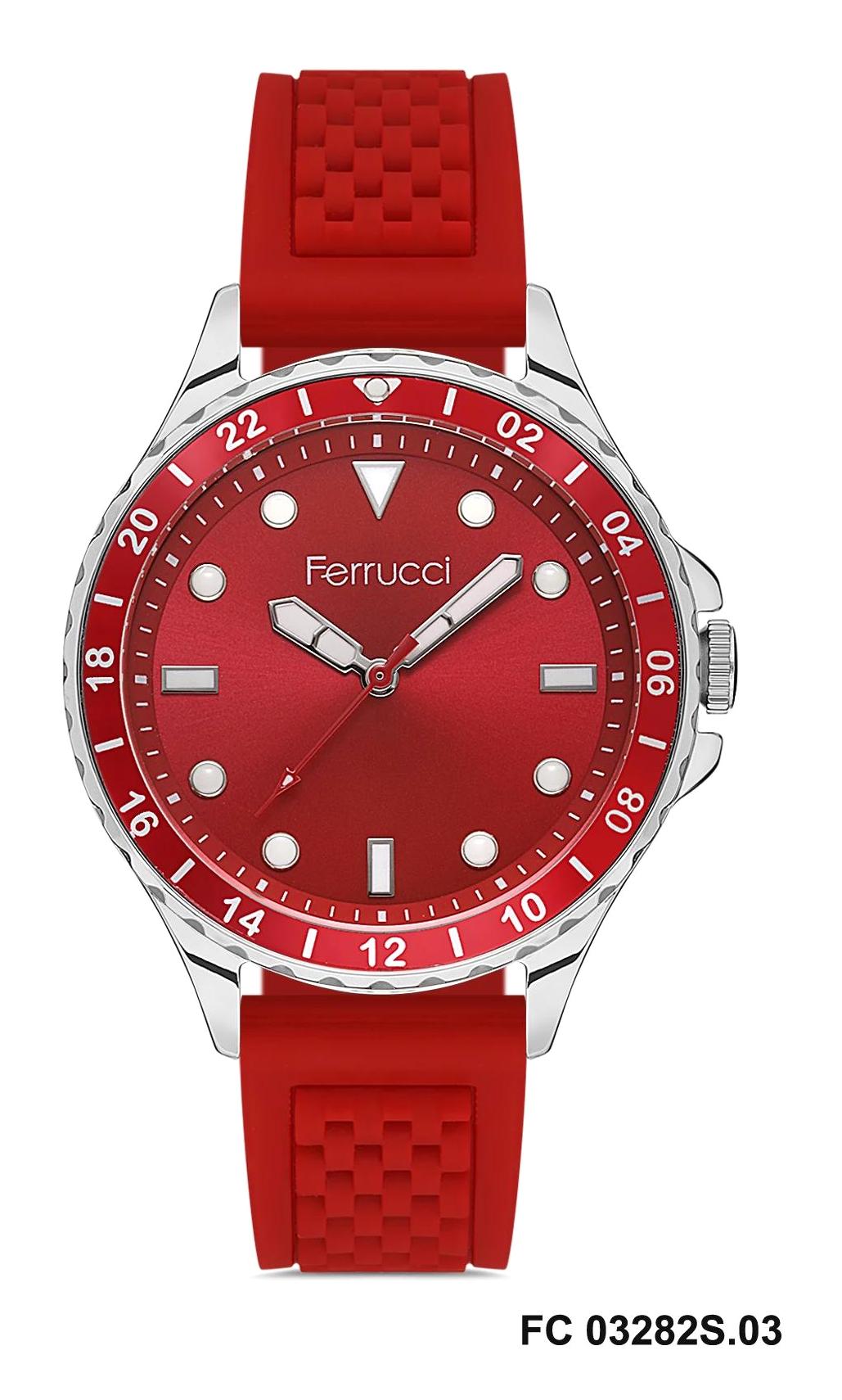 Ferrucci FC.1023.03282S.03 35 mm Kırmızı Silikon Kordon Analog Erkek Kol Saati