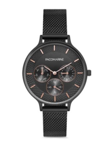 Pacomarine PM.88003.04 Takvimli 38 mm Siyah Hasır Kordon Analog Kadın Kol Saati