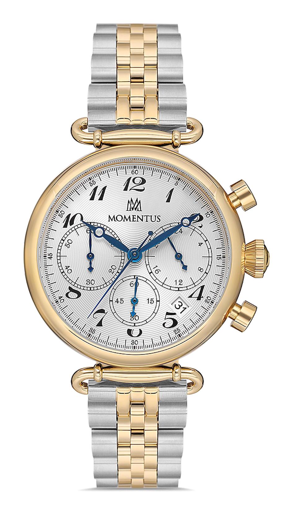 Momentus TC250G-02TM Takvimli 40 mm Altın-Gri Çelik Kordon Analog Kadın Kol Saati