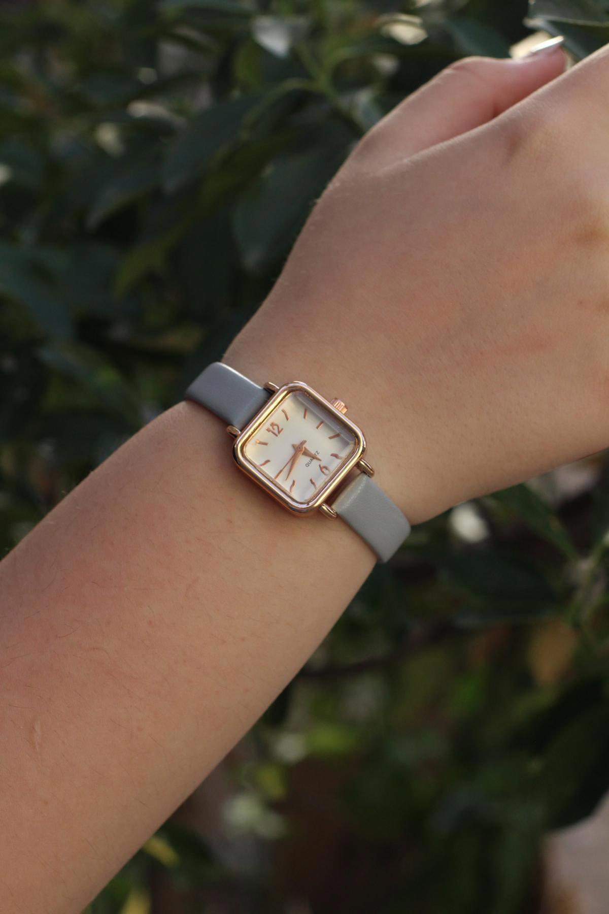 Laydi.Mo 31 mm Gri Deri Kordon Analog Kadın Kol Saati
