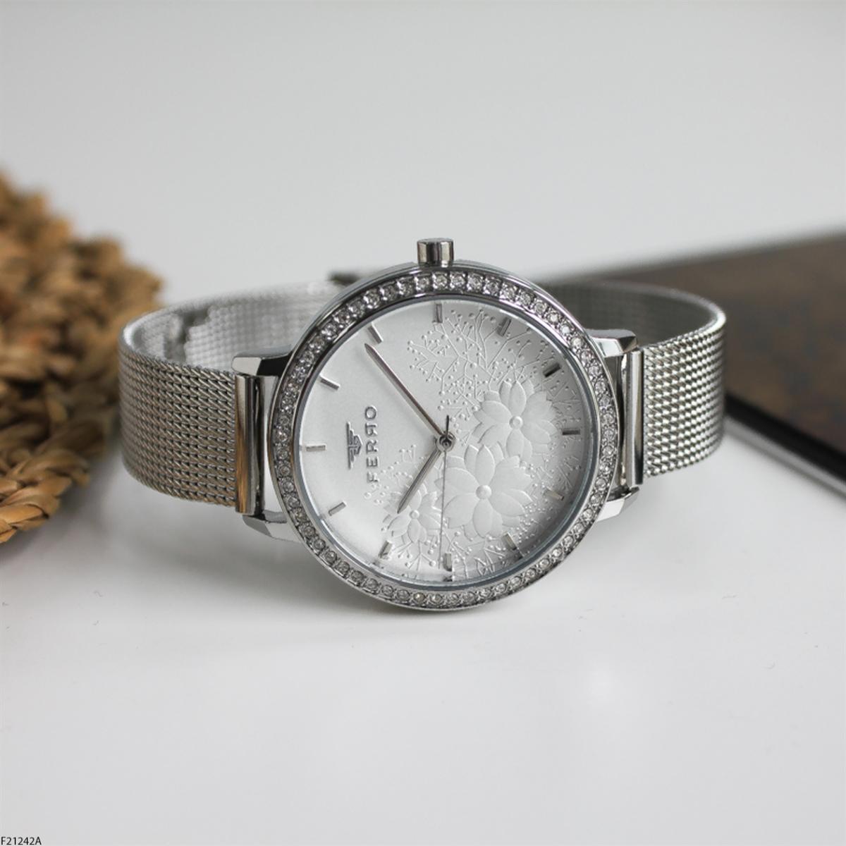 Ferro F21242A 36 mm Gri Metal Kordon Analog Kadın Kol Saati