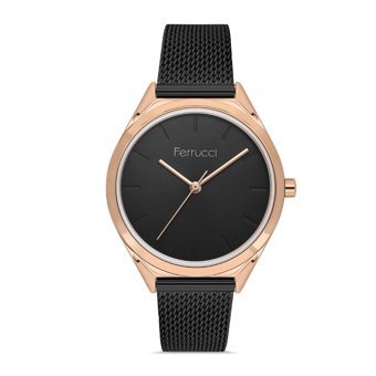Ferrucci FER.03301H.08 35 mm Siyah Çelik-Hasır Kordon Analog Kadın Kol Saati