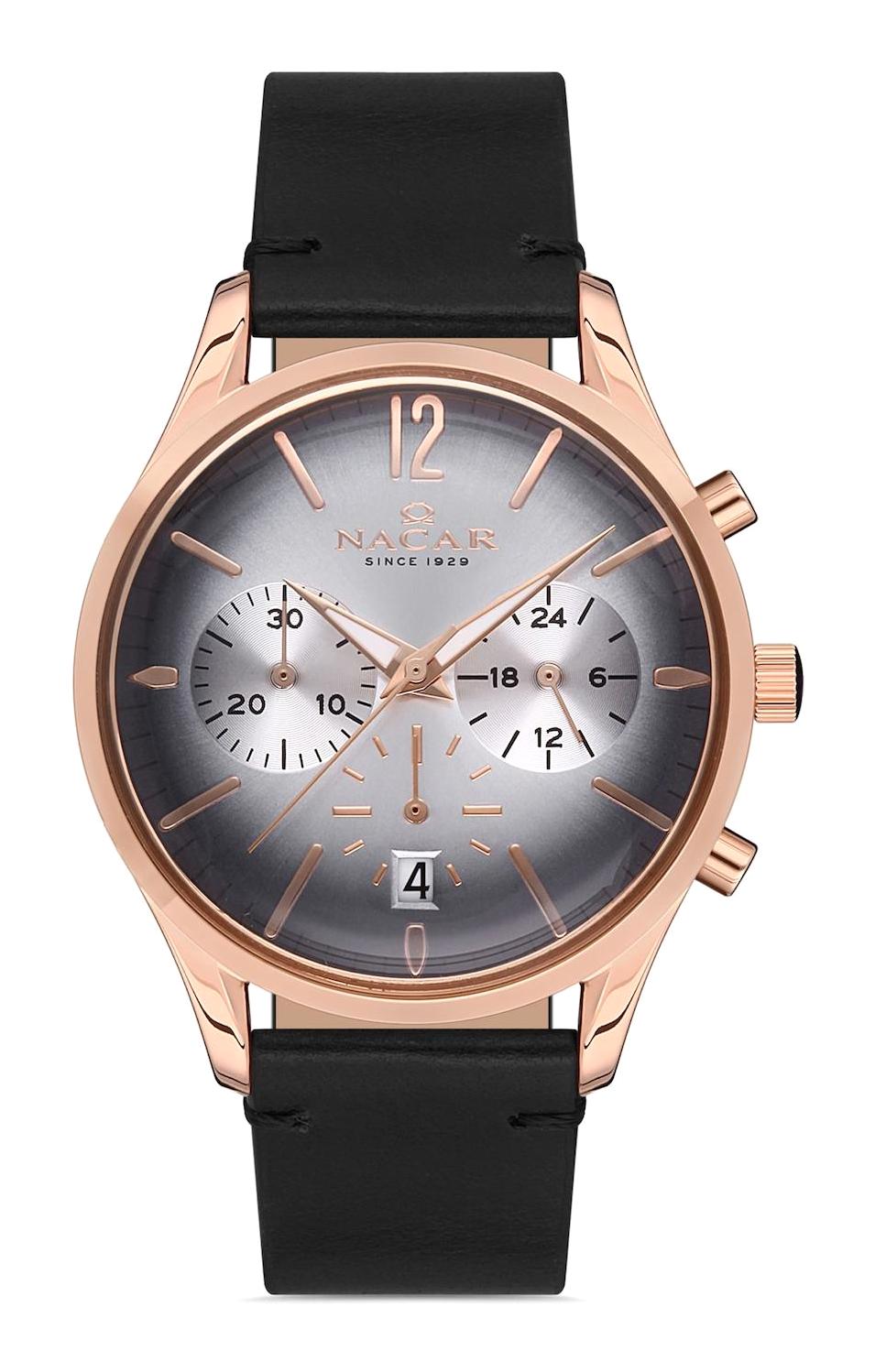 Nacar 25390167-RGL1 Takvimli 38 mm Siyah Deri Kordon Analog Kadın Kol Saati