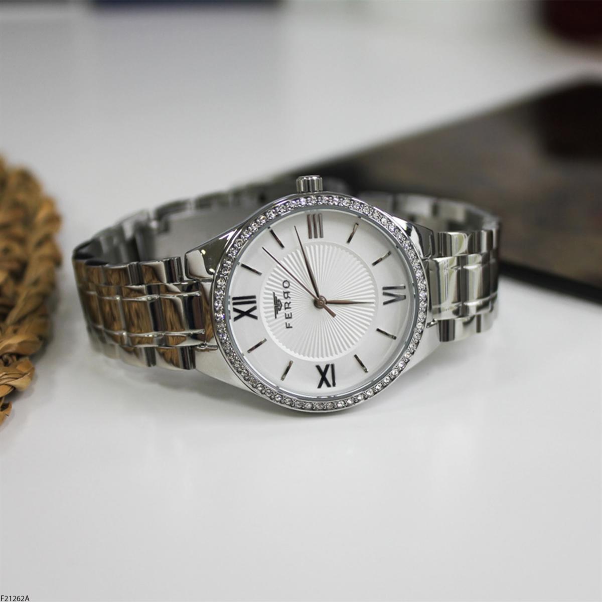 Ferro F21262A 36 mm Gri Çelik Kordon Analog Kadın Kol Saati