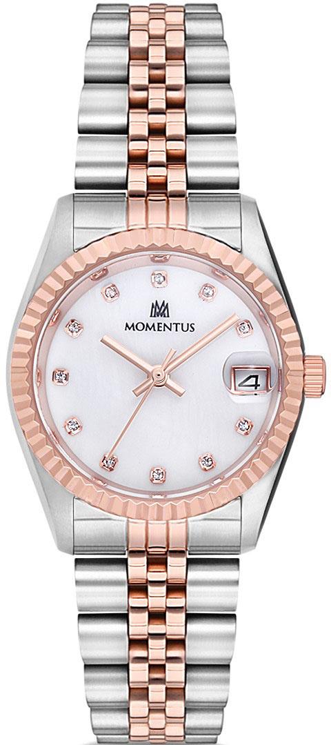 Momentus SW132T-02SR Takvimli 31 mm Gri-Rose Gold Çelik Kordon Analog Kadın Kol Saati