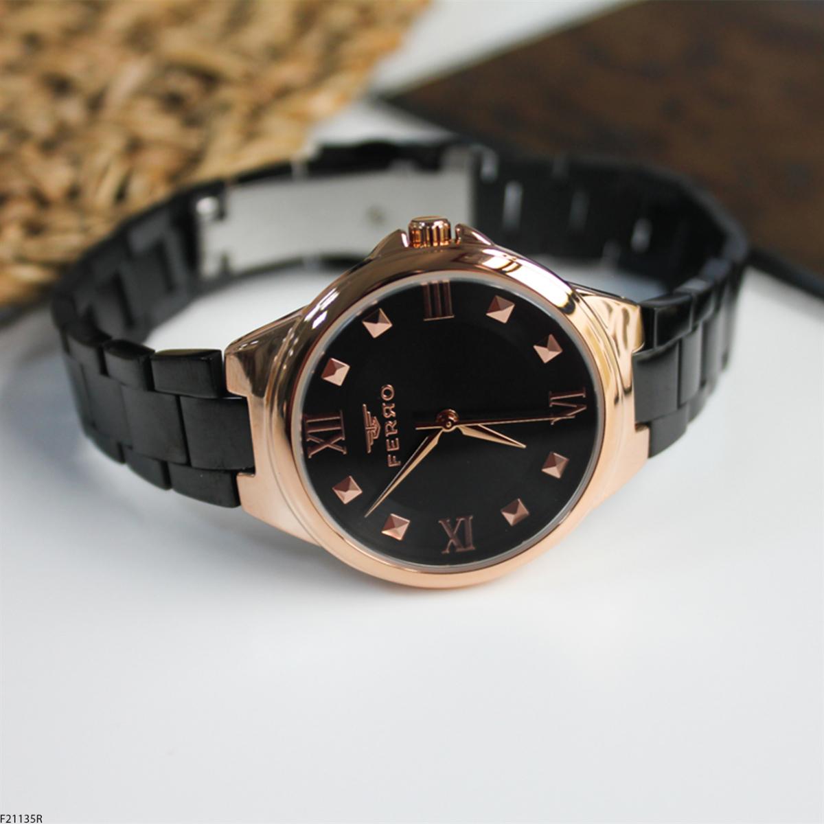 Ferro F21135R 36 mm Siyah Metal Kordon Analog Kadın Kol Saati