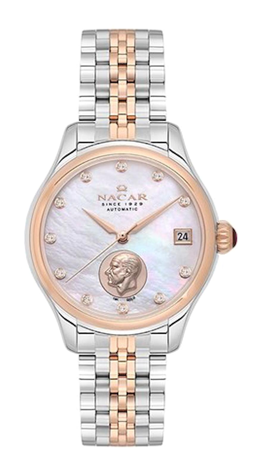 Nacar NC03-3923007-EWMS Takvimli 34 mm Gri-Rose Gold Çelik Kordon Analog Kadın Kol Saati