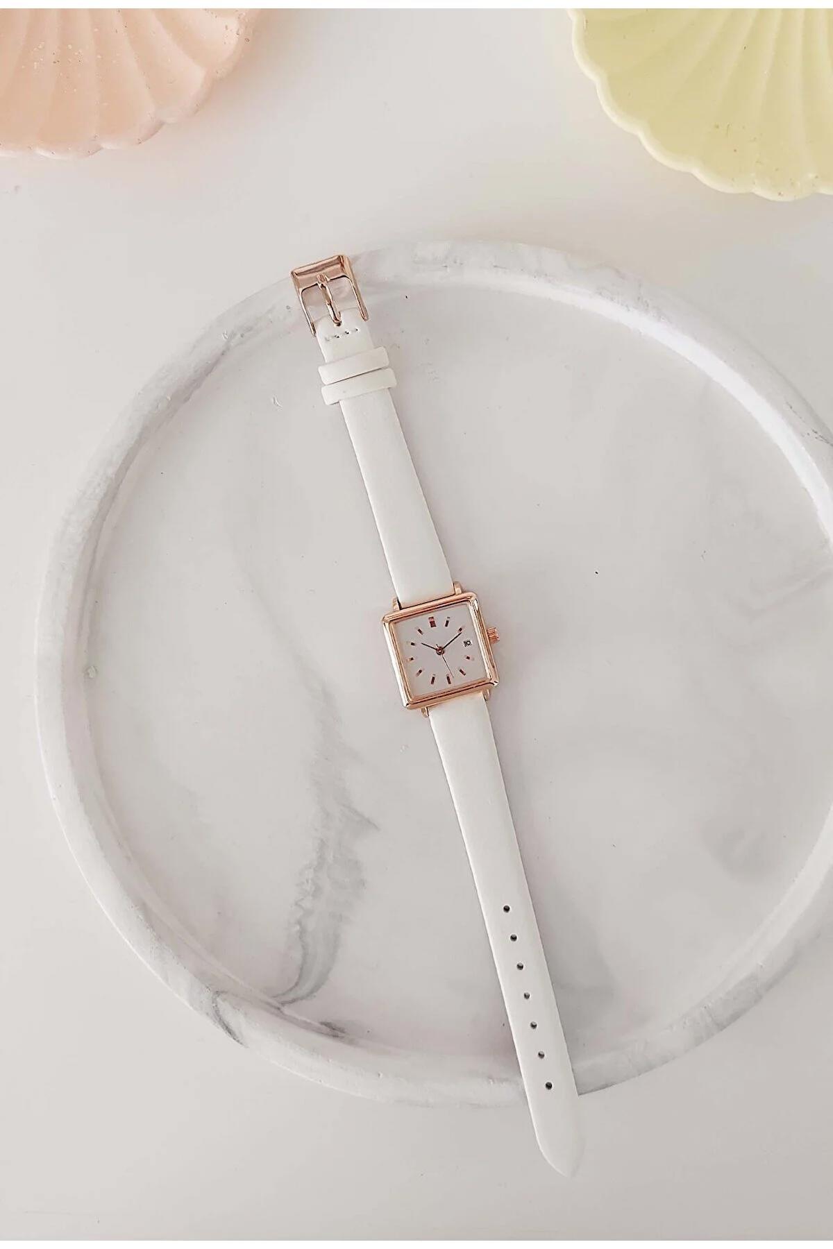 Storeay STA-049-100 Takvimli 36-40 mm Beyaz Deri Kordon Analog Kadın Kol Saati