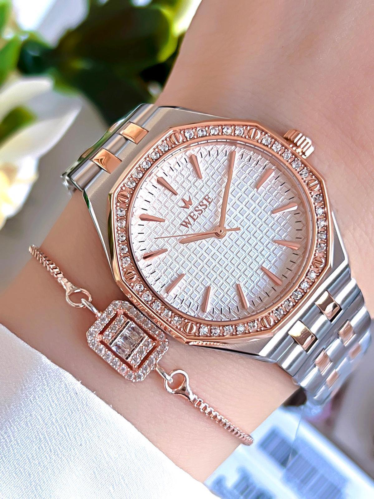 Wesse BWL112406 36 mm Altın-Gri Çelik Kordon Analog Kadın Kol Saati