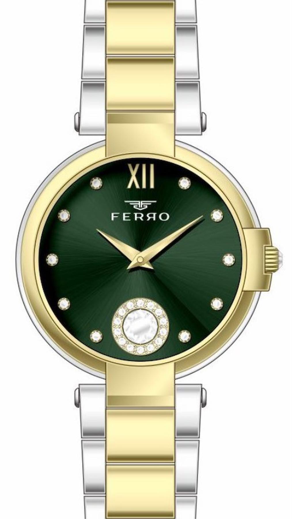 Ferro FL21469A-D6 34 mm Altın-Gri Metal Kordon Analog Kadın Kol Saati