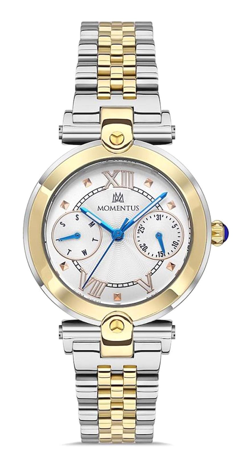 Momentus CS381T-02SG Takvimli 32 mm Altın-Gri Çelik Kordon Analog Kadın Kol Saati