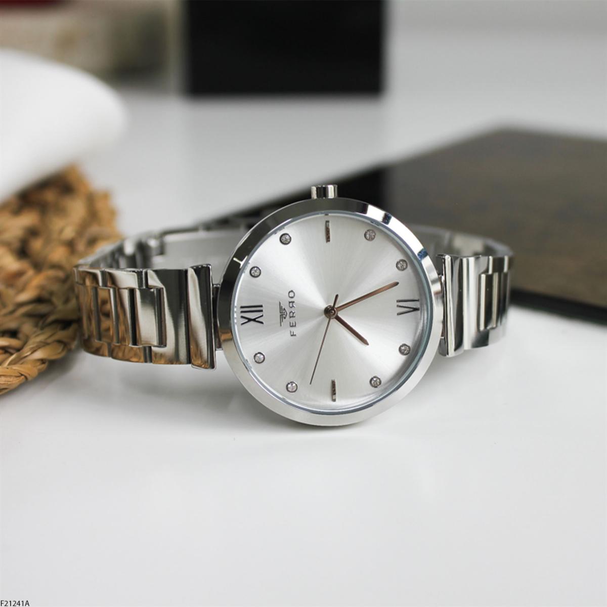 Ferro F21241A 36 mm Gri Metal Kordon Analog Kadın Kol Saati