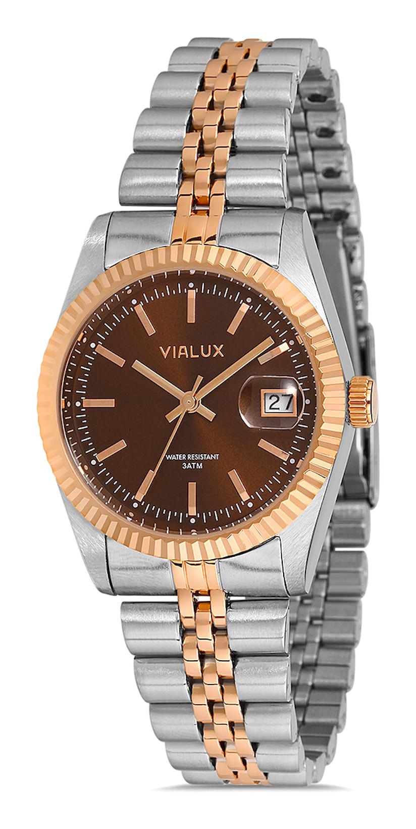 Vialux LJ534T-06SR Takvimli 40 mm Gri-Rose Gold Çelik Kordon Analog Kadın Kol Saati