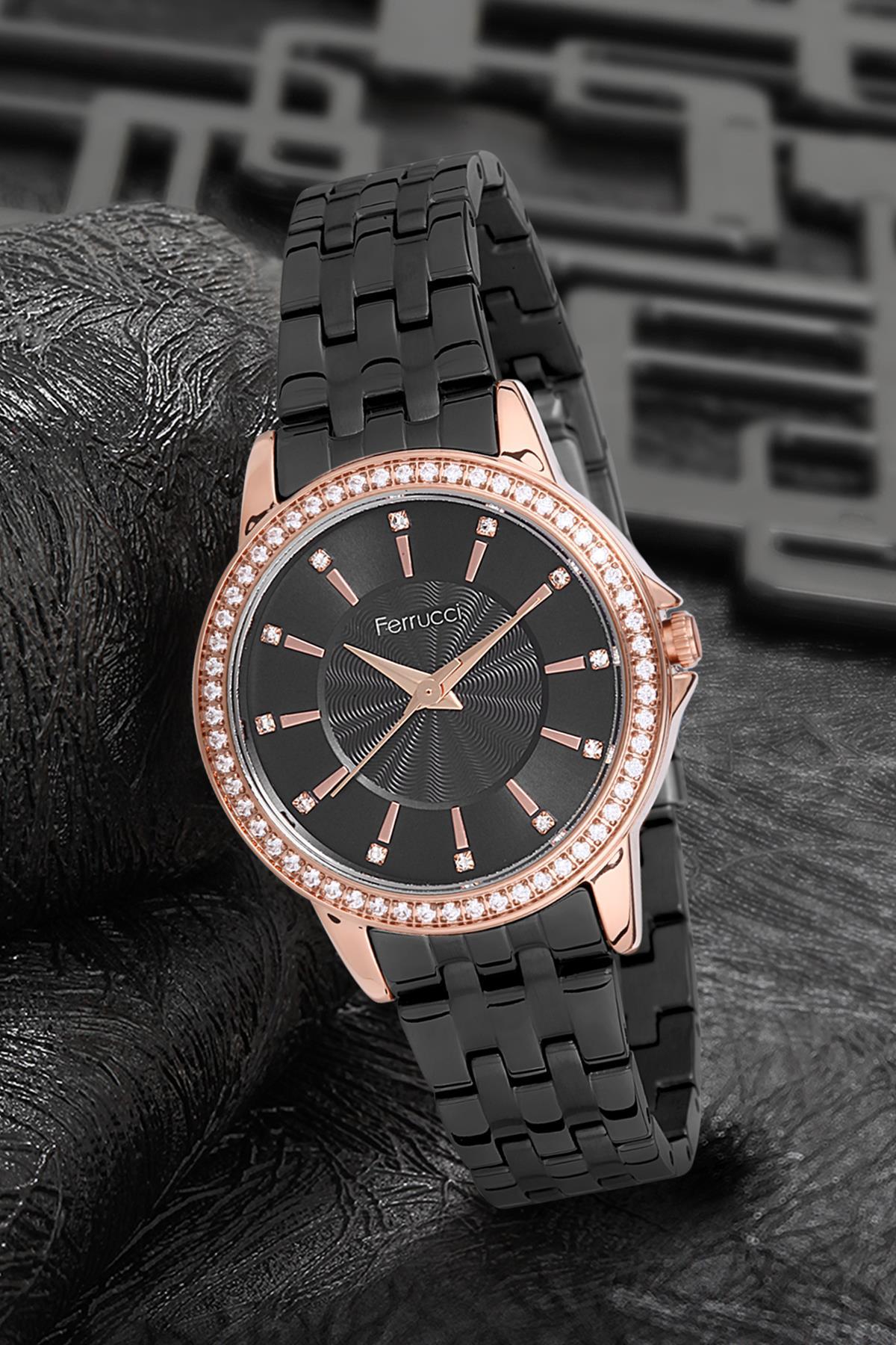 Ferrucci 9FM1720 38 mm Siyah Metal Kordon Analog Kadın Kol Saati
