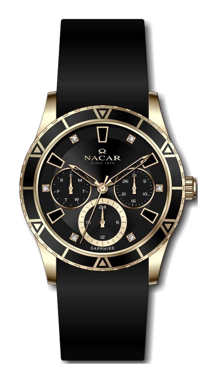 Nacar NC38-396350-DBS1 36 mm Altın-Siyah Silikon Kordon Analog Kadın Kol Saati