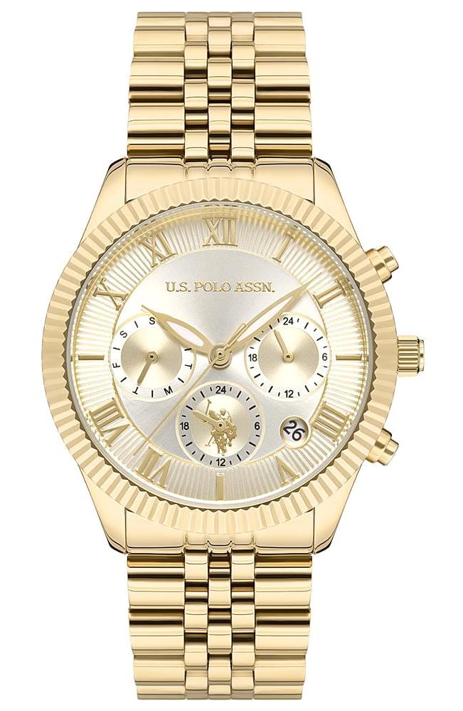 U.S. Polo Assn USPA2040-04 Takvimli 38 mm Altın Çelik Kordon Analog Kadın Kol Saati