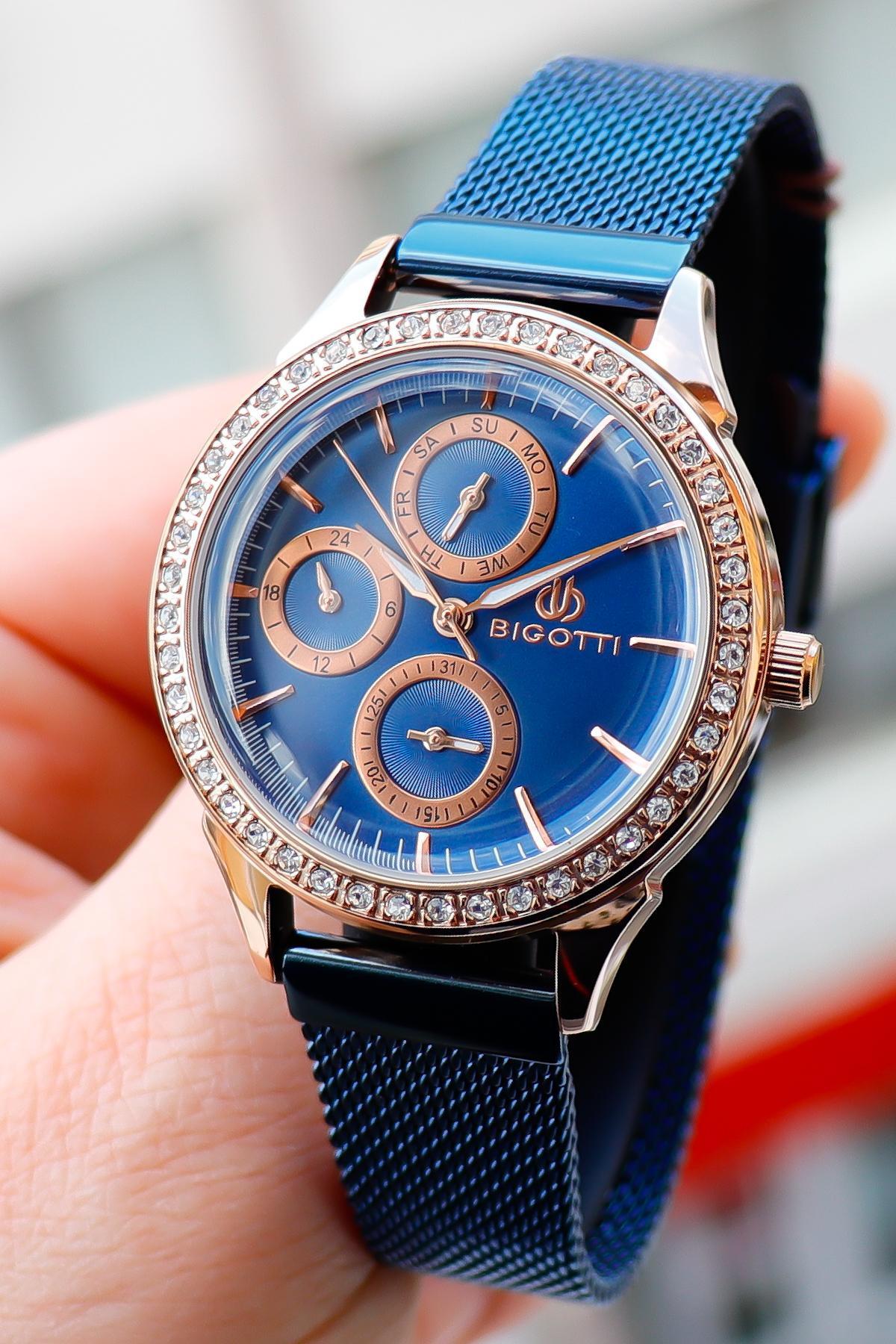 Bigotti 8680161664741 36 mm Lacivert Hasır Kordon Analog Kadın Kol Saati