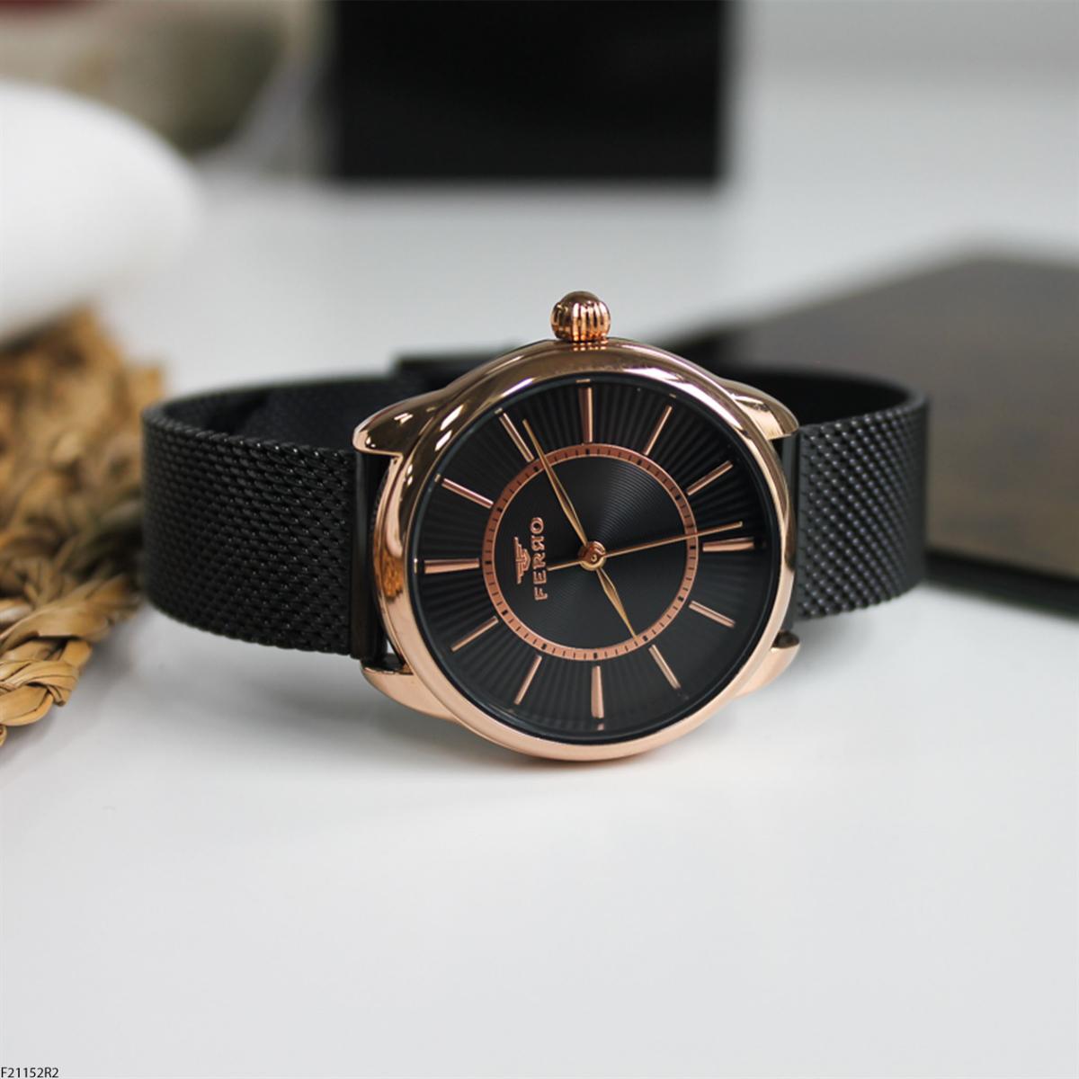 Ferro F21152R2 36 mm Siyah Metal Kordon Analog Kadın Kol Saati
