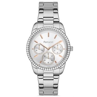 Ferrucci FRC.13887M.02 Takvimli 35 mm Gri Metal Kordon Analog Kadın Kol Saati