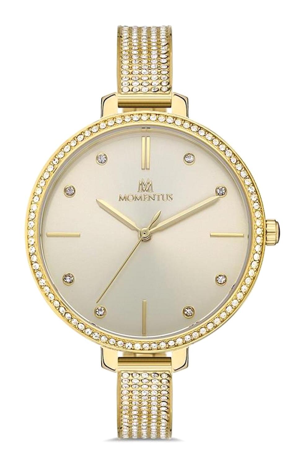 Momentus SS231G-08SG 36 mm Altın Hasır Kordon Analog Kadın Kol Saati