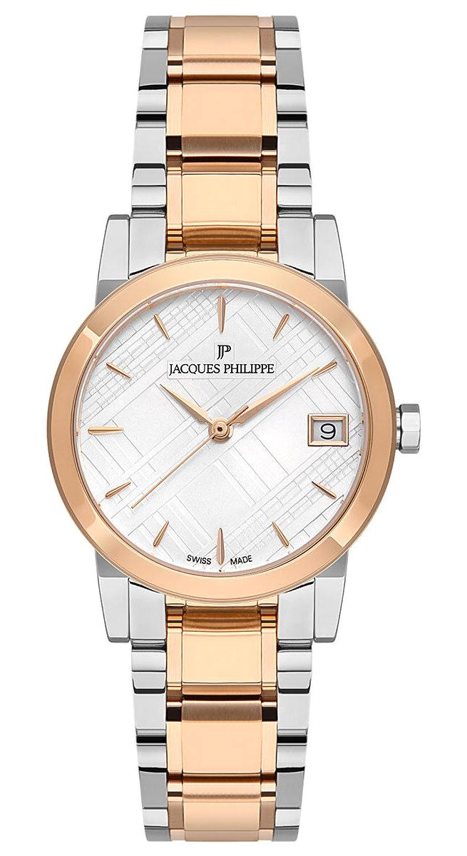 Jacques Philippe JPQLS317328RG Takvimli 30 mm Gri-Rose Gold Çelik Kordon Analog Kadın Kol Saati