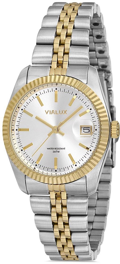 Vialux LJ534T-02SG Takvimli 36 mm Altın-Gri Çelik Kordon Analog Kadın Kol Saati