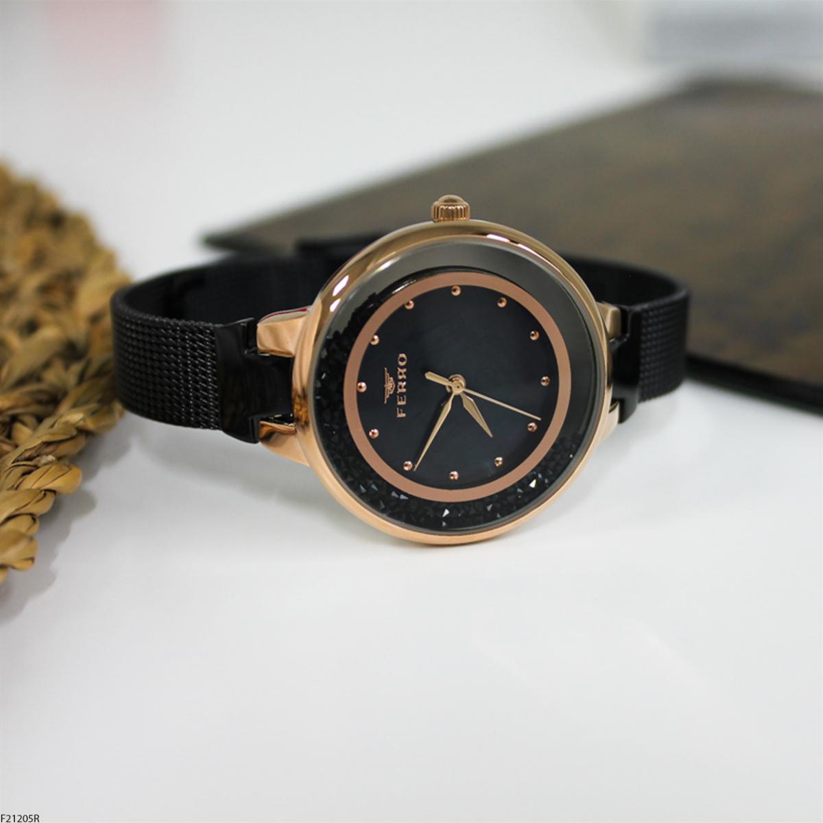 Ferro F21205R 36 mm Siyah Metal Kordon Analog Kadın Kol Saati