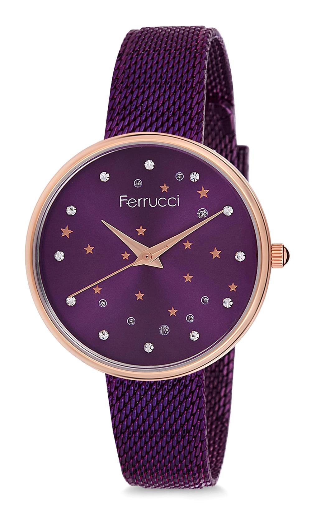 Ferrucci 9FM1782 38 mm Mor Çelik-Hasır Kordon Analog Kadın Kol Saati
