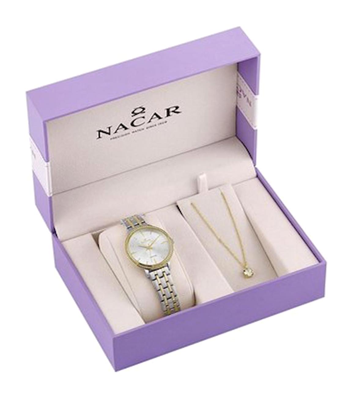 Nacar NC34-39B624-CSMS-SET 33 mm Altın-Gri Çelik Kordon Analog Kadın Kol Saati