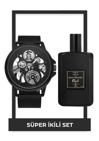 Aqua Di Polo 1987 Gran Paradıso Black Sevgililer Gününe Özel İkili Erkek Parfüm Seti EDP 50 ml + Şeffaf Saat