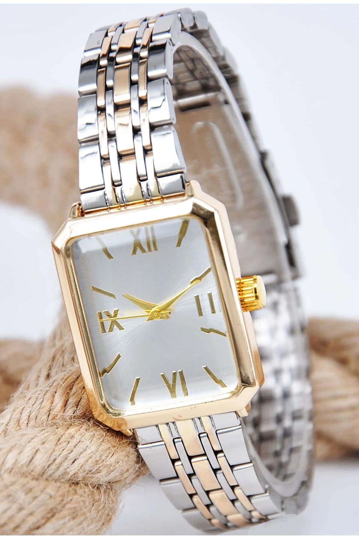 Storeay STA-081 20-25 mm Altın-Gri Metal Kordon Analog Unisex Kol Saati