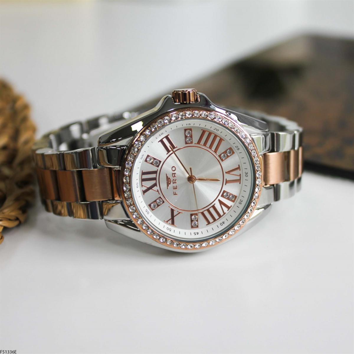 Ferro F51336E 37 mm Gri-Rose Gold Çelik Kordon Analog Kadın Kol Saati