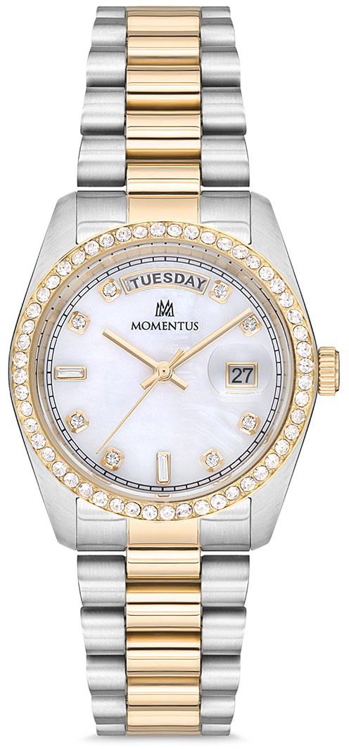 Momentus SW134T-09SG Takvimli 34 mm Altın-Gri Çelik Kordon Analog Kadın Kol Saati