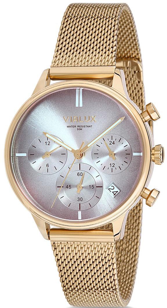 Vialux LY510G-02SG Takvimli 35.5 mm Altın Çelik Kordon Analog Kadın Kol Saati