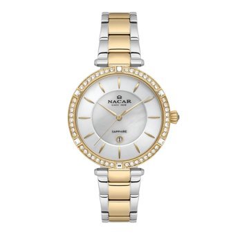 Nacar NC34-39B662-CSMS Takvimli 33 mm Altın-Gri Çelik Kordon Analog Kadın Kol Saati