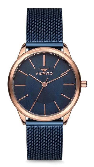 Ferro F81812C-845-T 31-35 mm Lacivert Hasır Kordon Analog Kadın Kol Saati